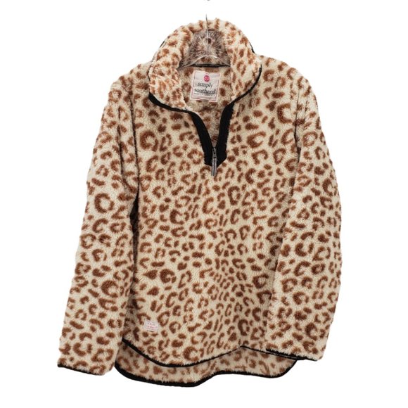 Simply Southern Sweaters - SIMPLY SOUTHERN Sherpa Pullover M Animal Print SOFT & FLUFFY Cozy Cream Brown